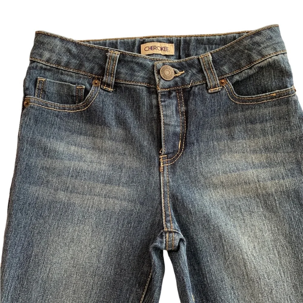 NWOT Cherokee Jeans Girls 12 Dark Blue Denim Adjustable Waist Pockets Soft
